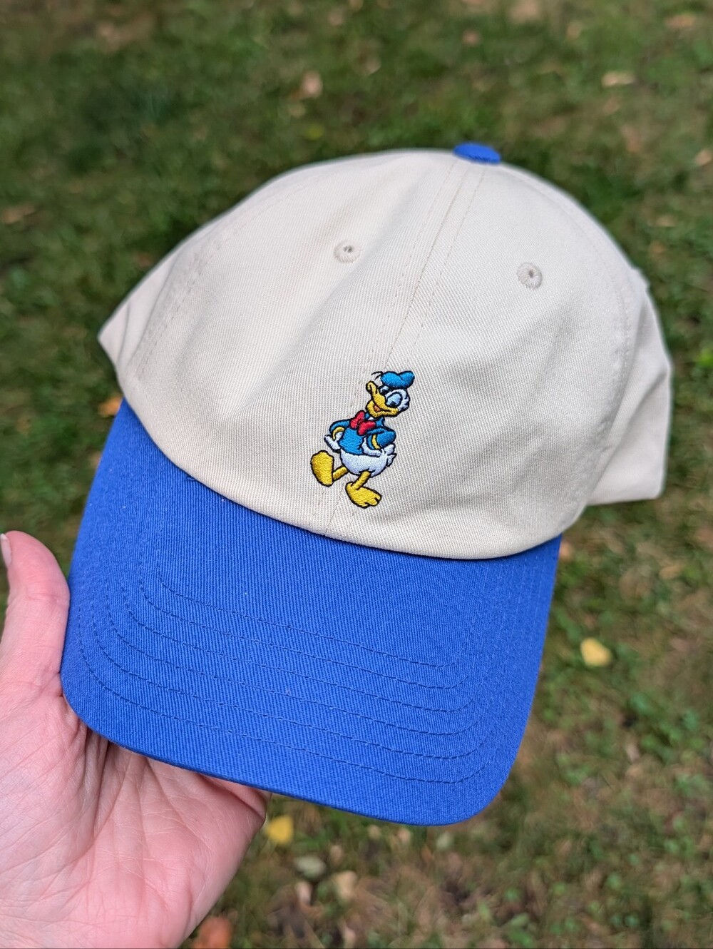 Disney Donald Duck Baseball Cap - Cream Crown & Blue Bill Unisex Adjustable Size